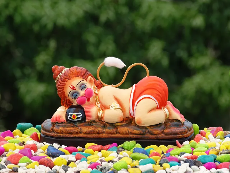 Sleeping Bal Hanuman - Hugging Shivling Clay Terracotta Idol | Spiritual and Cultural Art