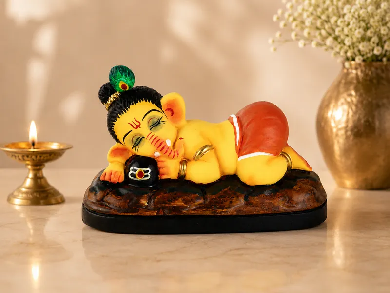 Sleeping Ganesha - Hugging Shivling Clay Terracotta Idol | Spiritual and Cultural Art