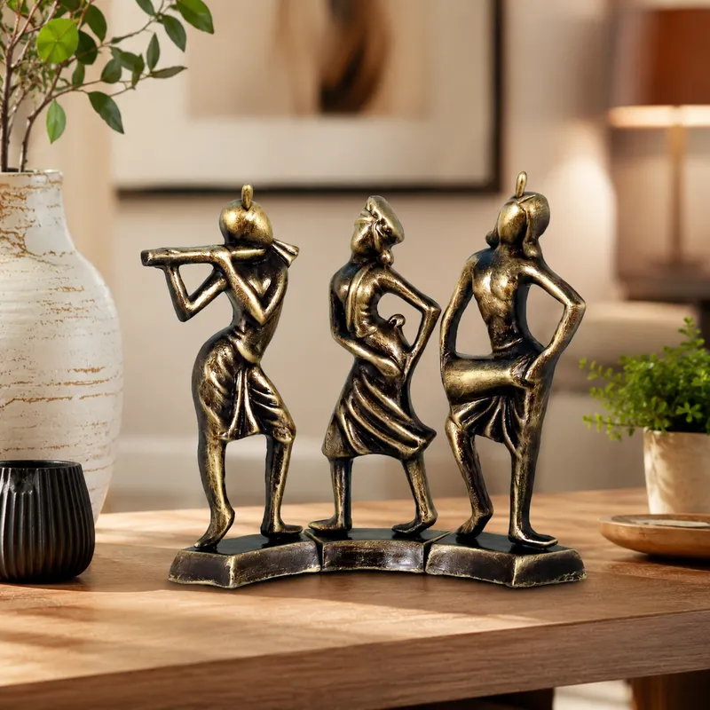 Tribal Dance Group - Metallic Golden | Handmade Terracotta Clay Figurine | Abstract Terracotta Showpieces