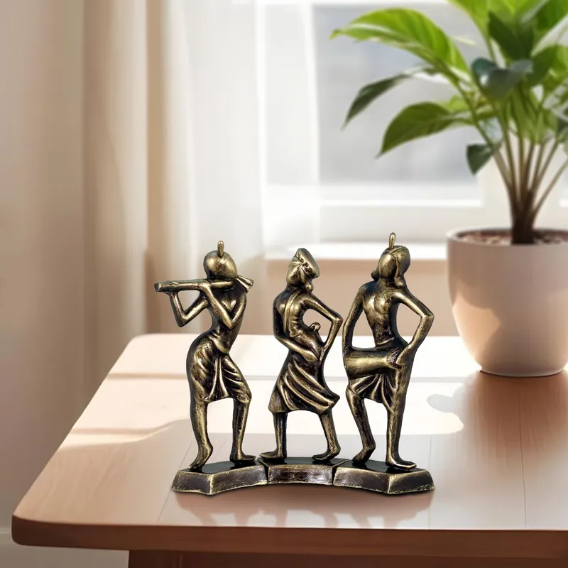 Tribal Dance Group - Metallic Golden | Handmade Terracotta Clay Figurine | Abstract Terracotta Showpieces