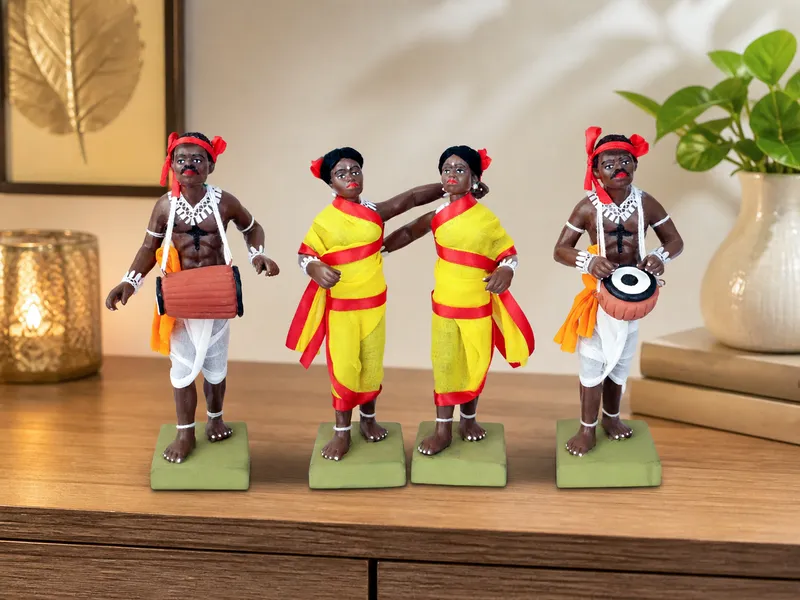 Tribal Dance Group - Set of 4 | Handmade Terracotta Clay Figurine | Standing Human Figure Idols