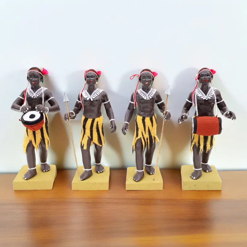 Tribal Hunter Group - Set of 4 | Handmade Terracotta Clay Figurine | Standing Human Figure Idols