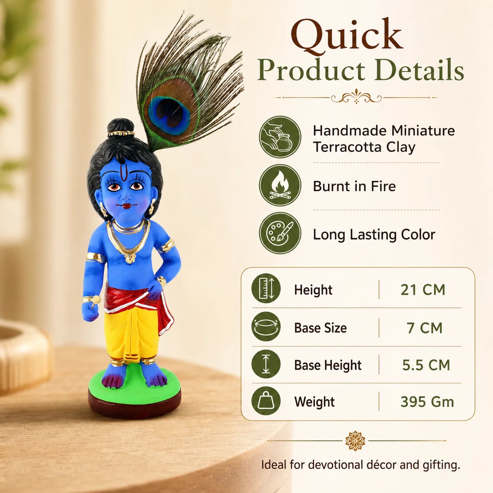 Bal Krishna - Clay Terracotta Idol | Spiritual and Cultural Art