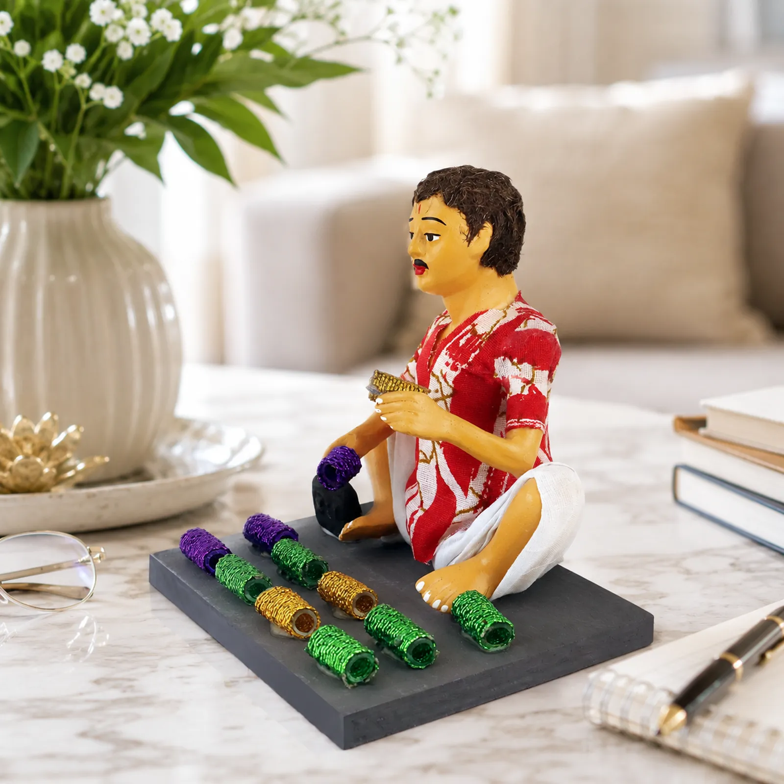 Bangle Seller - Man - Handmade Terracotta Clay Figurine | Basic Sitting Human Figure Idol