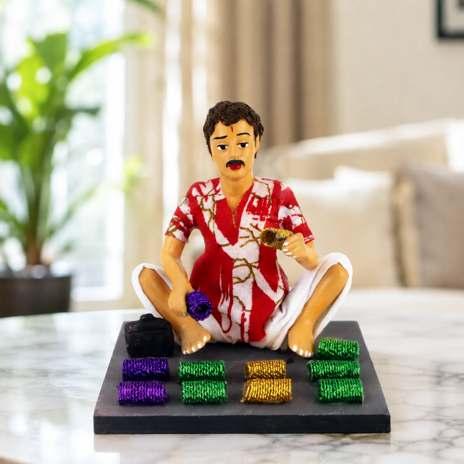 Bangle Seller - Man - Handmade Terracotta Clay Figurine | Basic Sitting Human Figure Idol