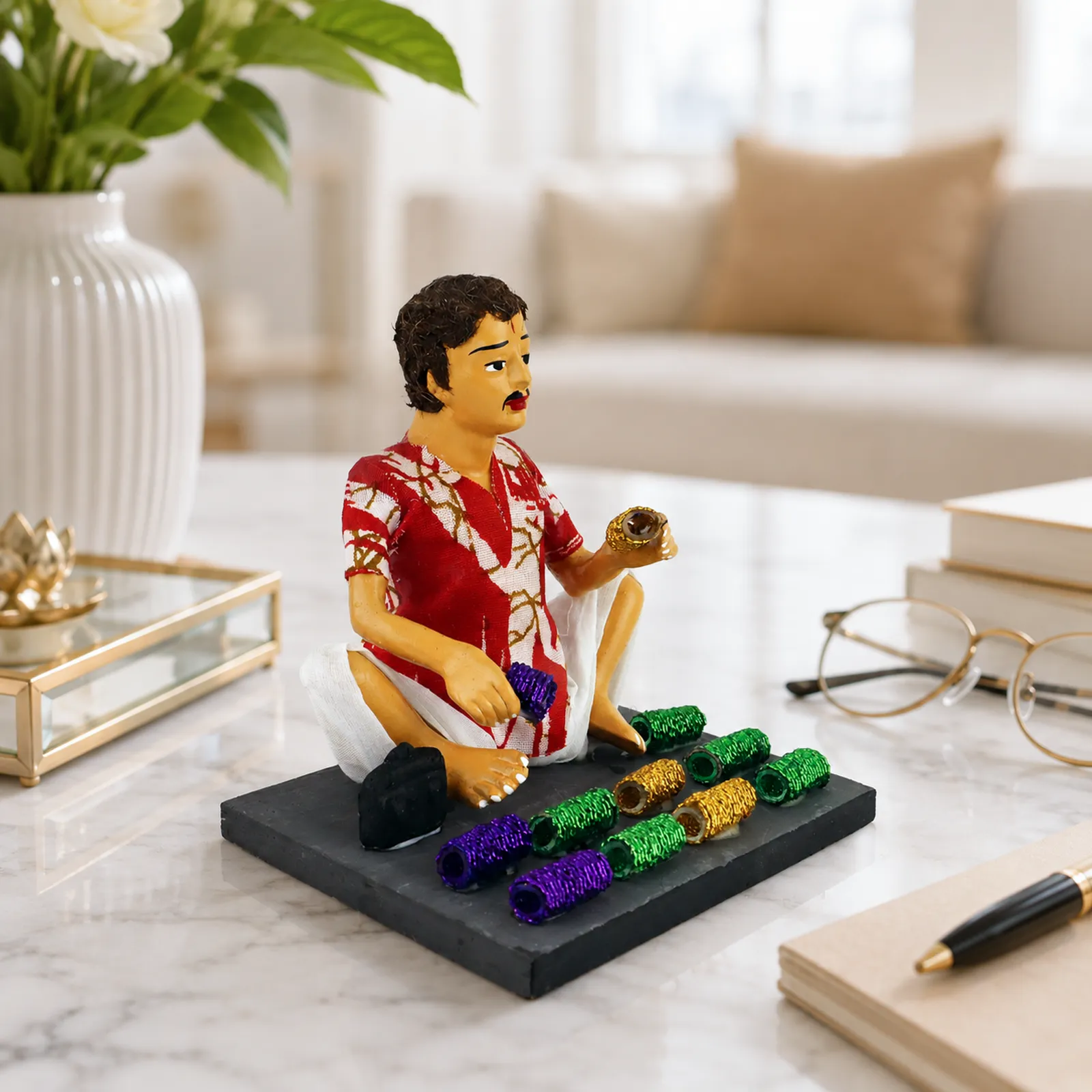 Bangle Seller - Man - Handmade Terracotta Clay Figurine | Basic Sitting Human Figure Idol