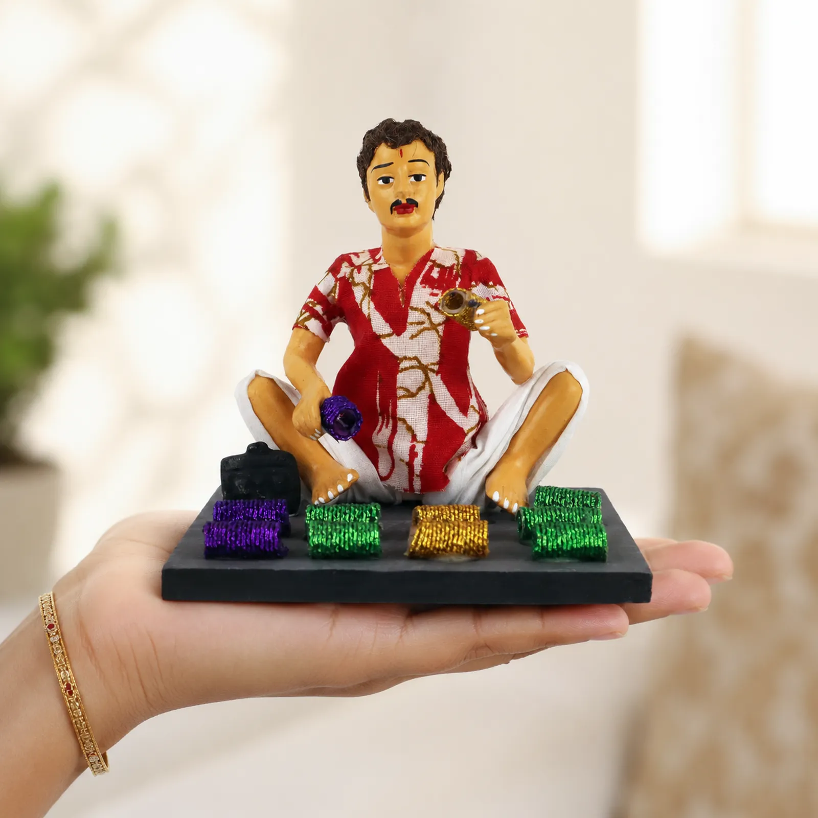 Bangle Seller - Man - Handmade Terracotta Clay Figurine | Basic Sitting Human Figure Idol