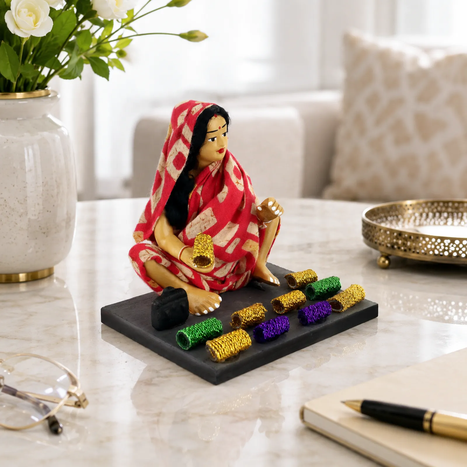 Bangle Seller - Woman - Handmade Terracotta Clay Figurine | Basic Sitting Human Figure Idol
