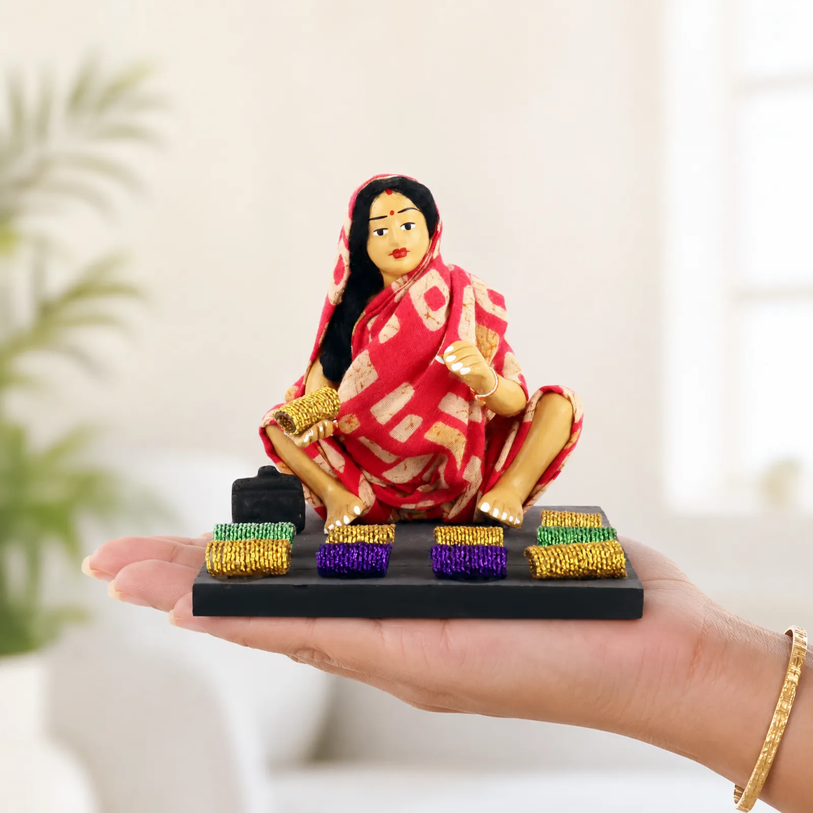 Bangle Seller - Woman - Handmade Terracotta Clay Figurine | Basic Sitting Human Figure Idol