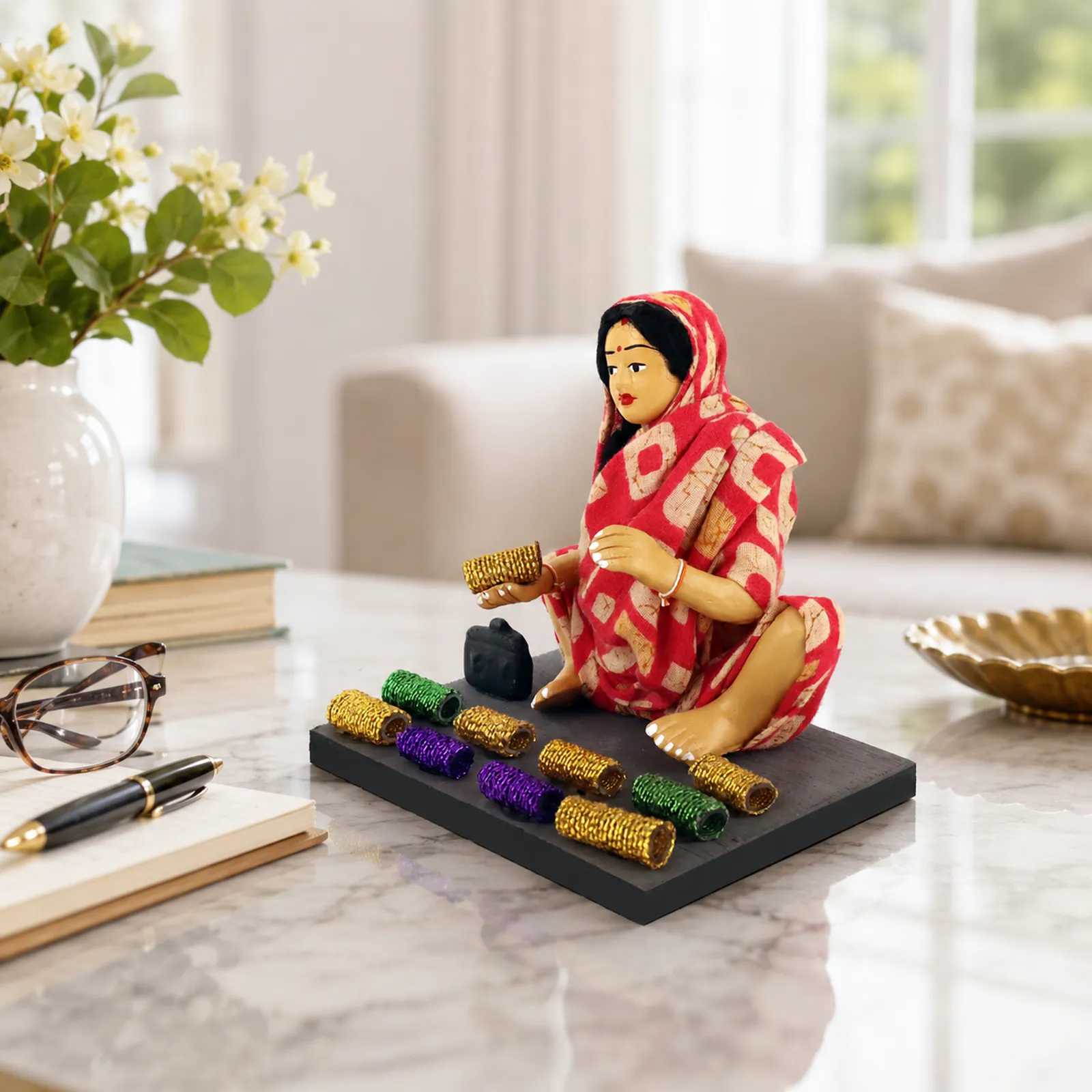 Bangle Seller - Woman - Handmade Terracotta Clay Figurine | Basic Sitting Human Figure Idol
