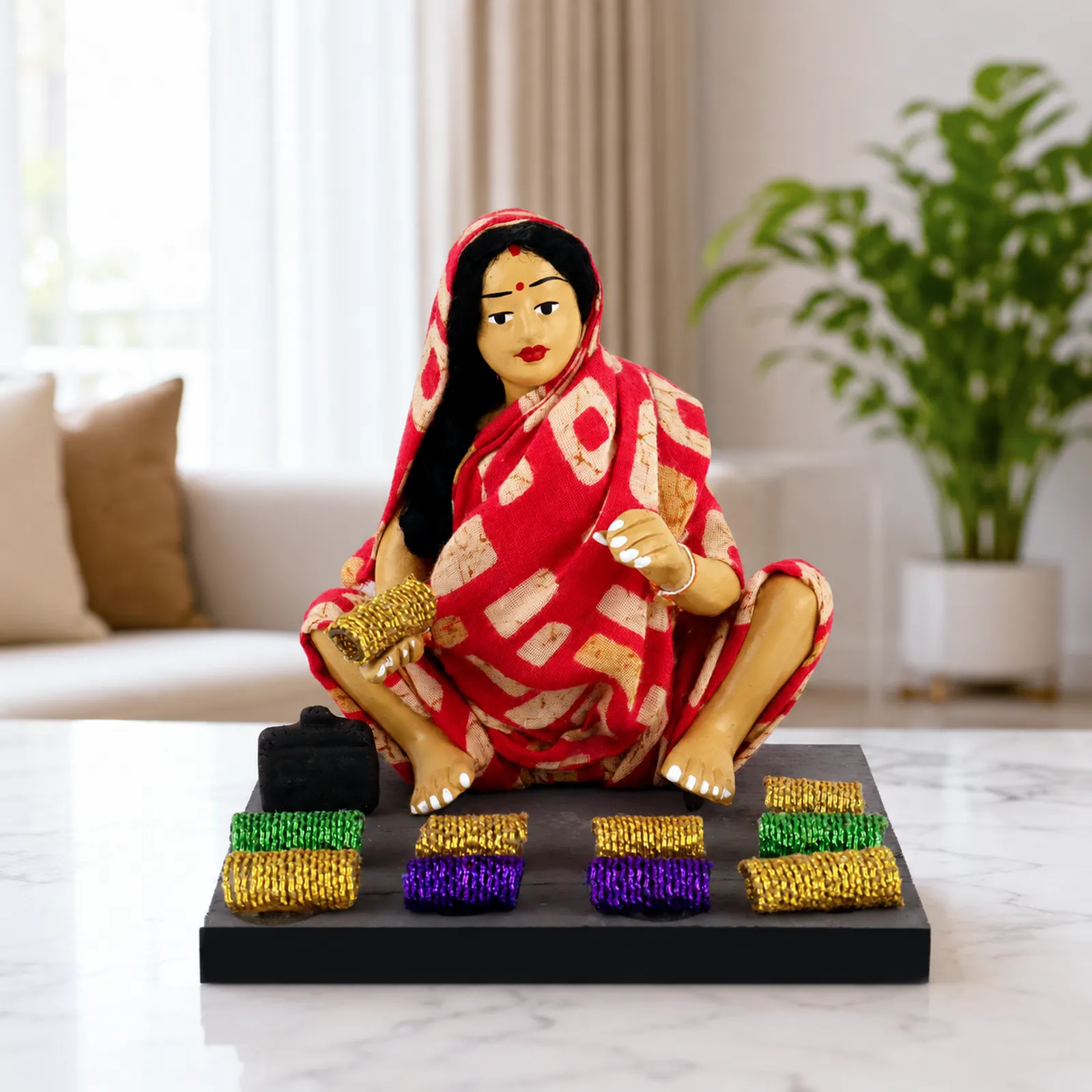 Bangle Seller - Woman - Handmade Terracotta Clay Figurine | Basic Sitting Human Figure Idol