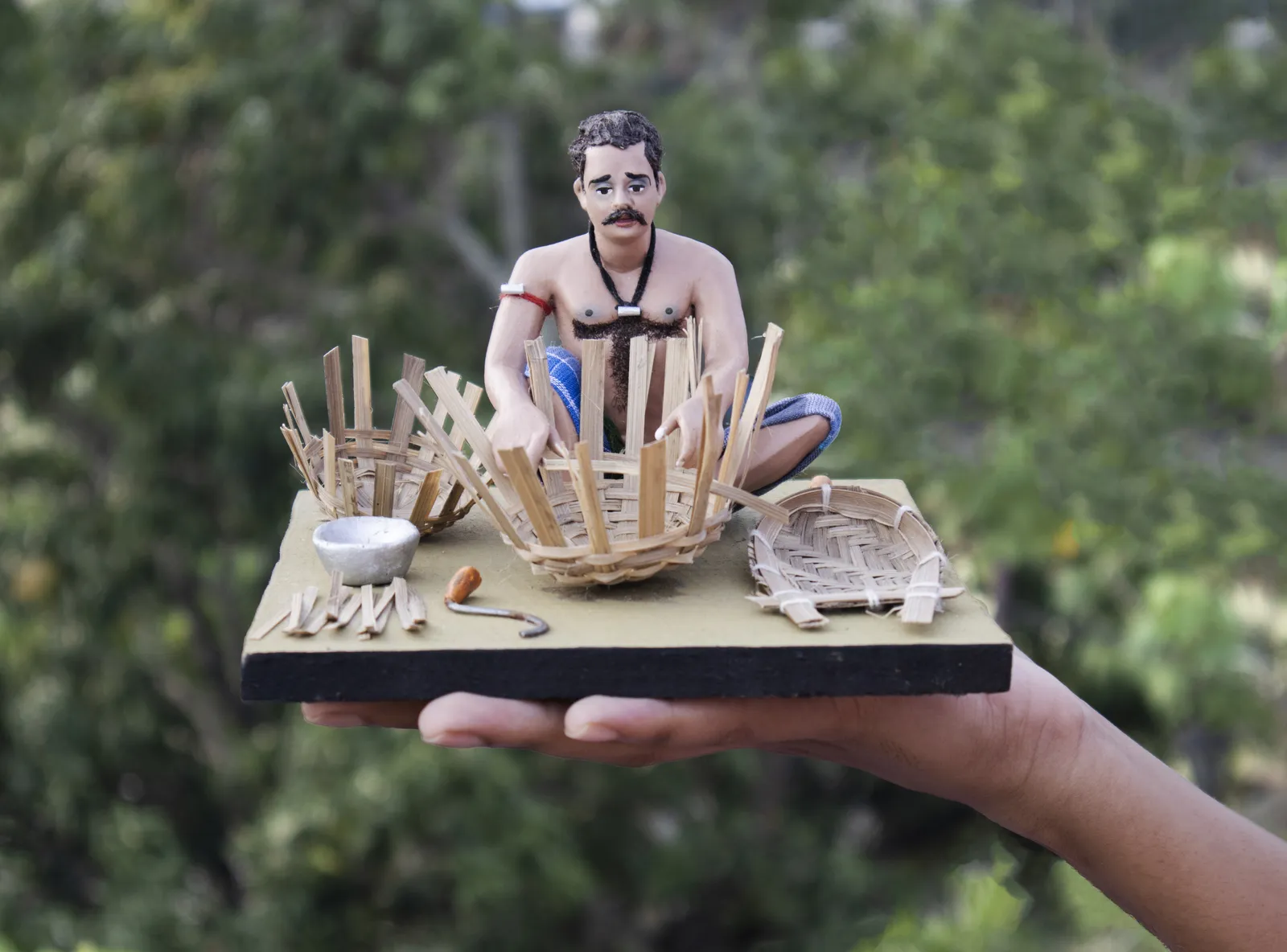 Basket Maker - Handmade Terracotta Clay Figurine | Prime Sitting Human Figure Idol