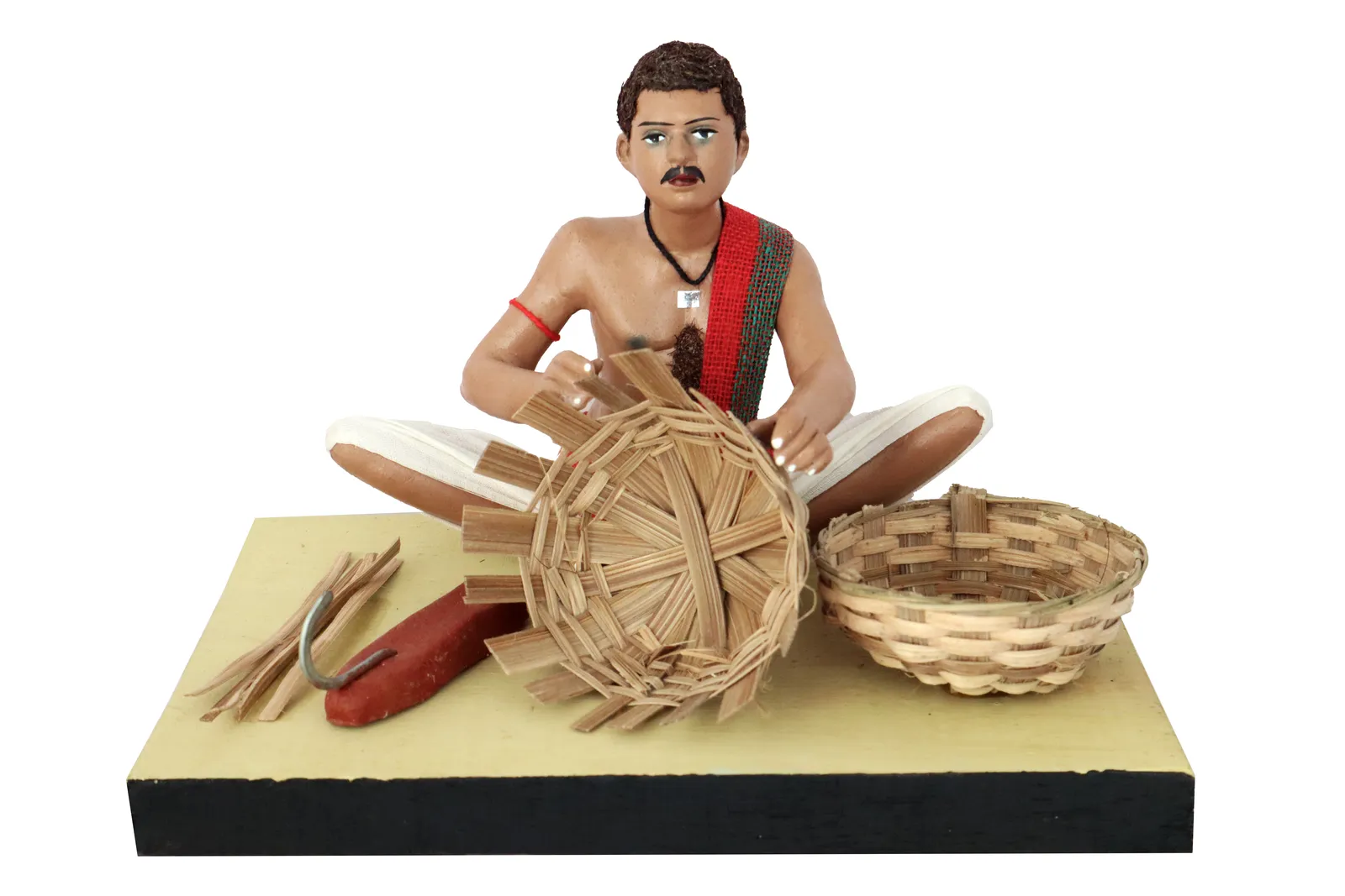 Basket Maker - Handmade Terracotta Clay Figurine | Standard Sitting Human Figure Idol