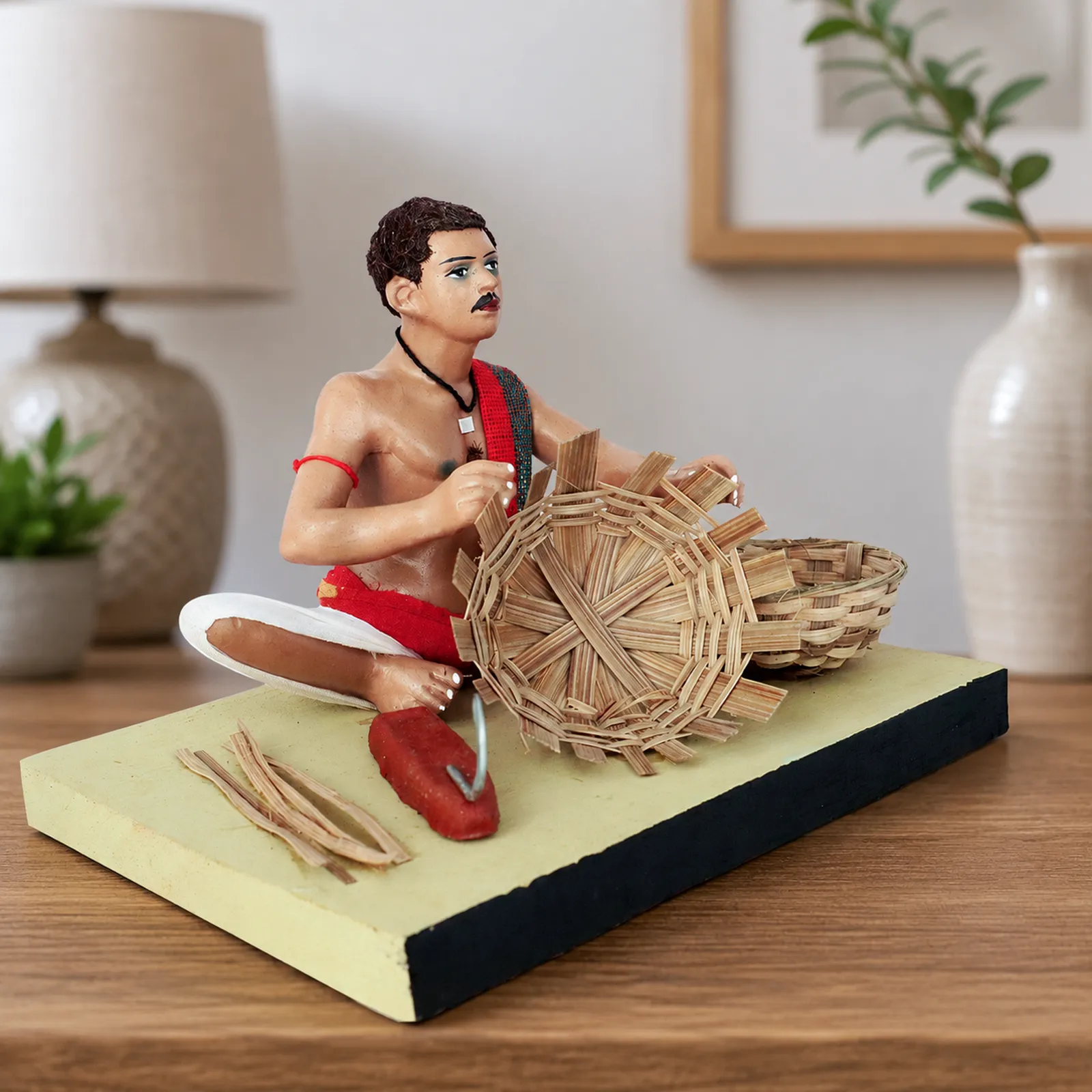 Basket Maker - Handmade Terracotta Clay Figurine | Standard Sitting Human Figure Idol