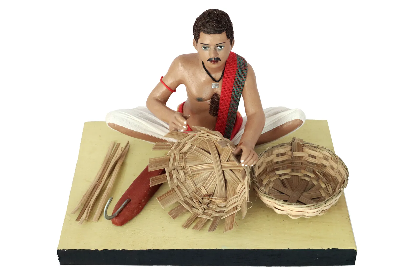 Basket Maker - Handmade Terracotta Clay Figurine | Standard Sitting Human Figure Idol