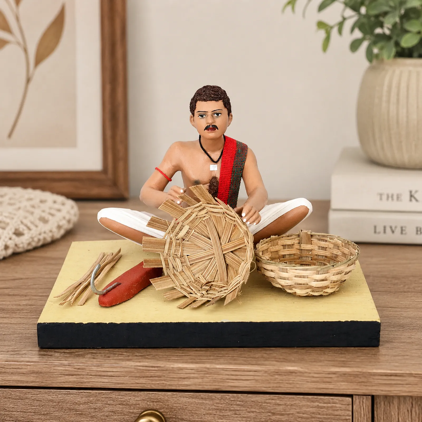Basket Maker - Handmade Terracotta Clay Figurine | Standard Sitting Human Figure Idol