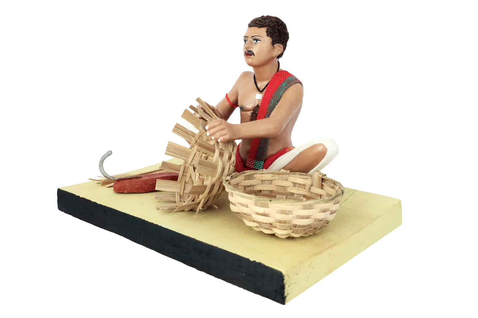 Basket Maker - Handmade Terracotta Clay Figurine | Standard Sitting Human Figure Idol