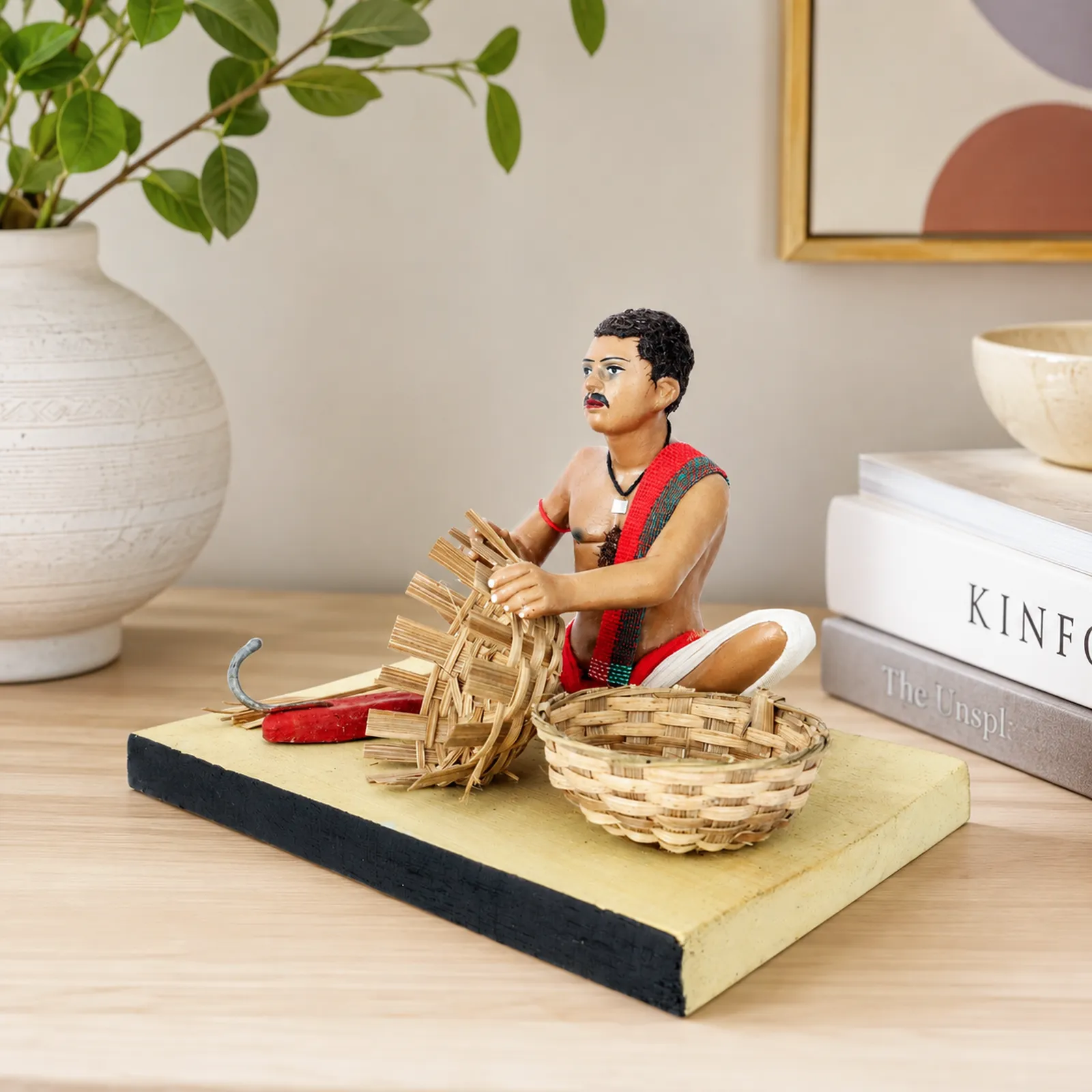 Basket Maker - Handmade Terracotta Clay Figurine | Standard Sitting Human Figure Idol
