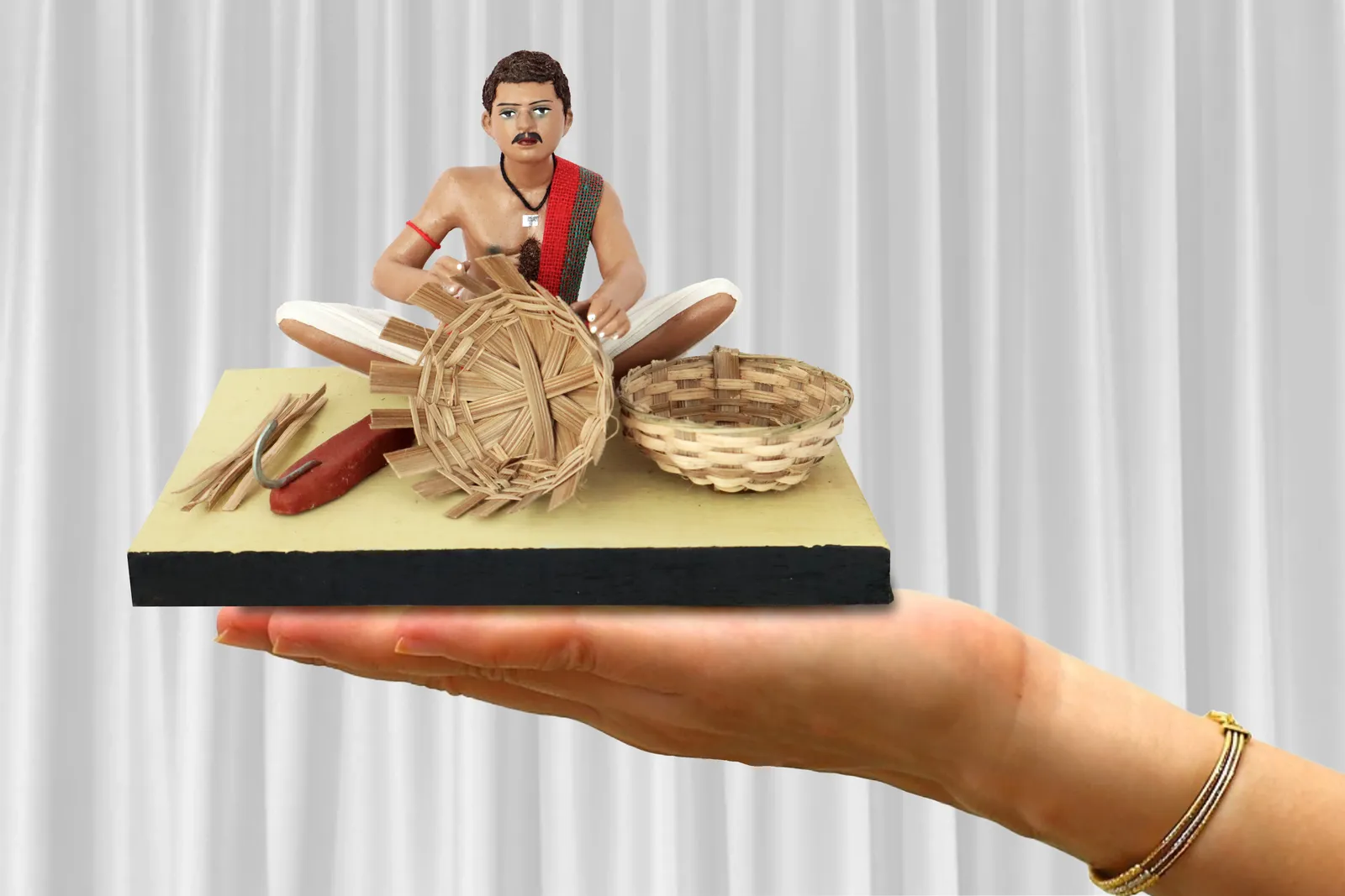 Basket Maker - Handmade Terracotta Clay Figurine | Standard Sitting Human Figure Idol