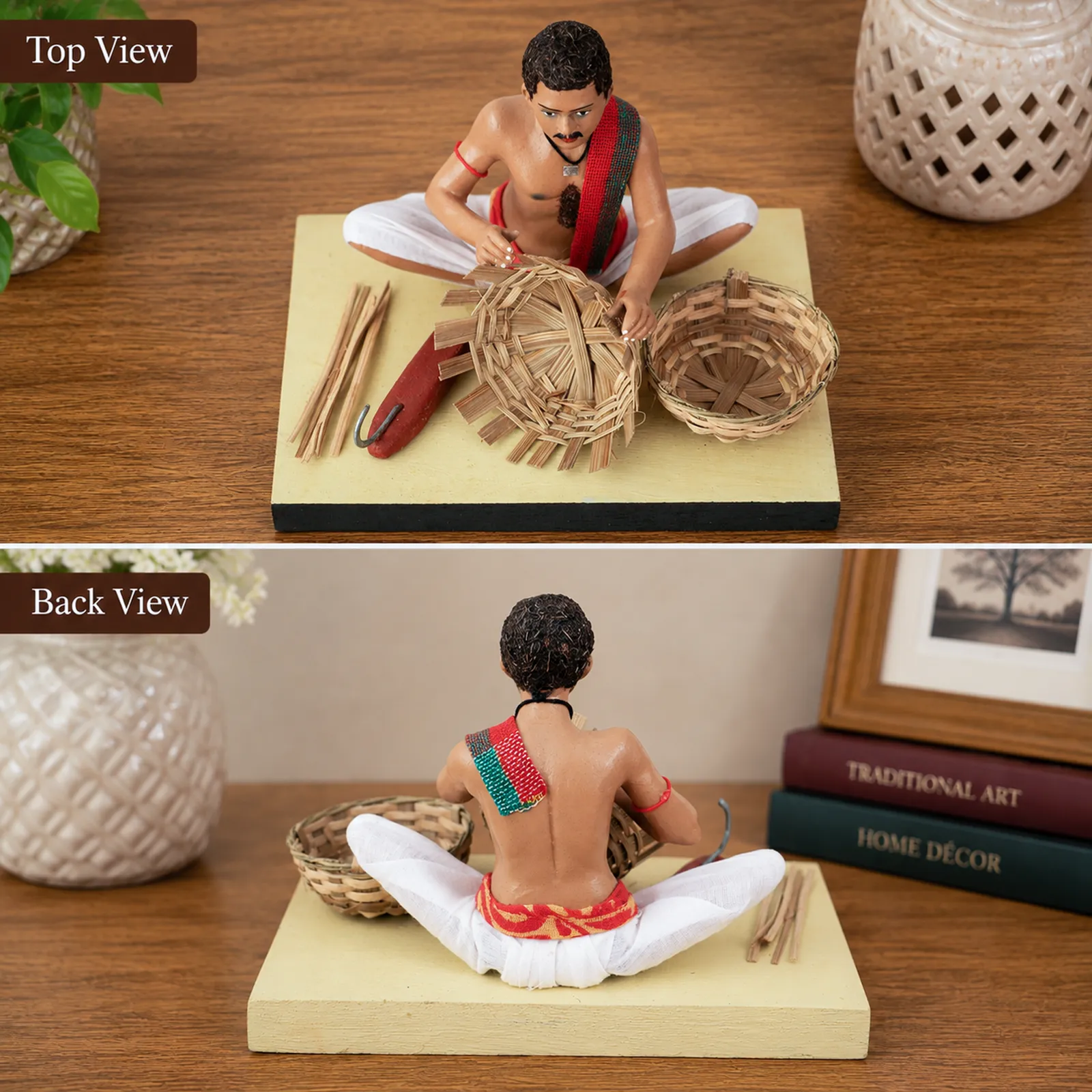 Basket Maker - Handmade Terracotta Clay Figurine | Standard Sitting Human Figure Idol