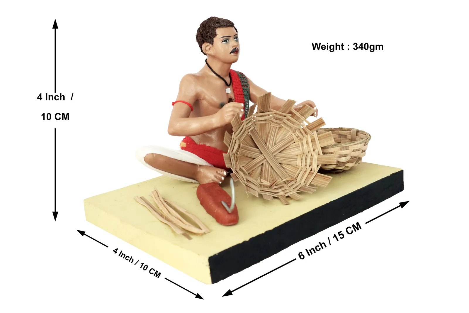 Basket Maker - Handmade Terracotta Clay Figurine | Standard Sitting Human Figure Idol