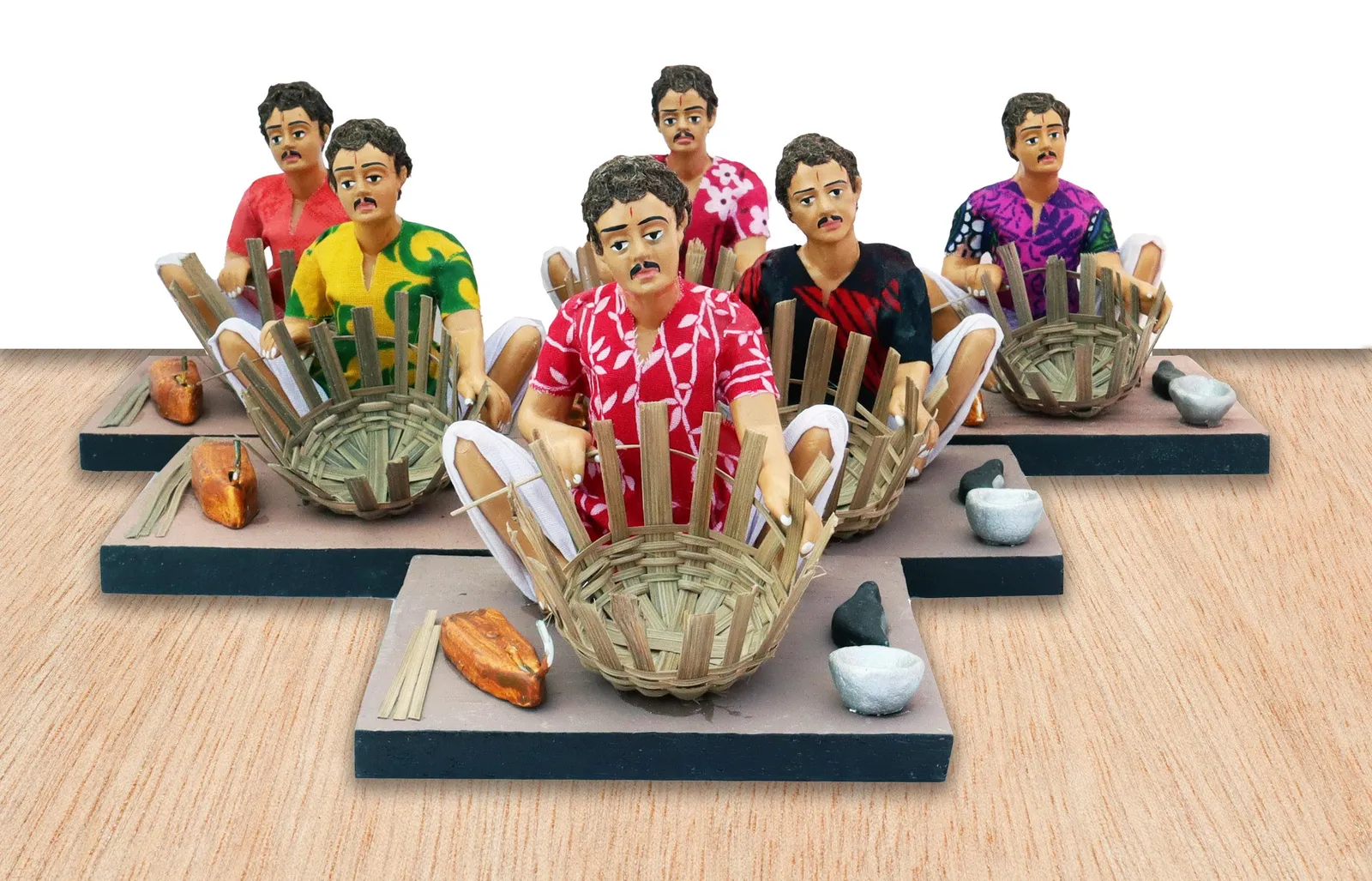 Basket Maker - Man - Handmade Terracotta Clay Figurine | Basic Sitting Human Figure Idol
