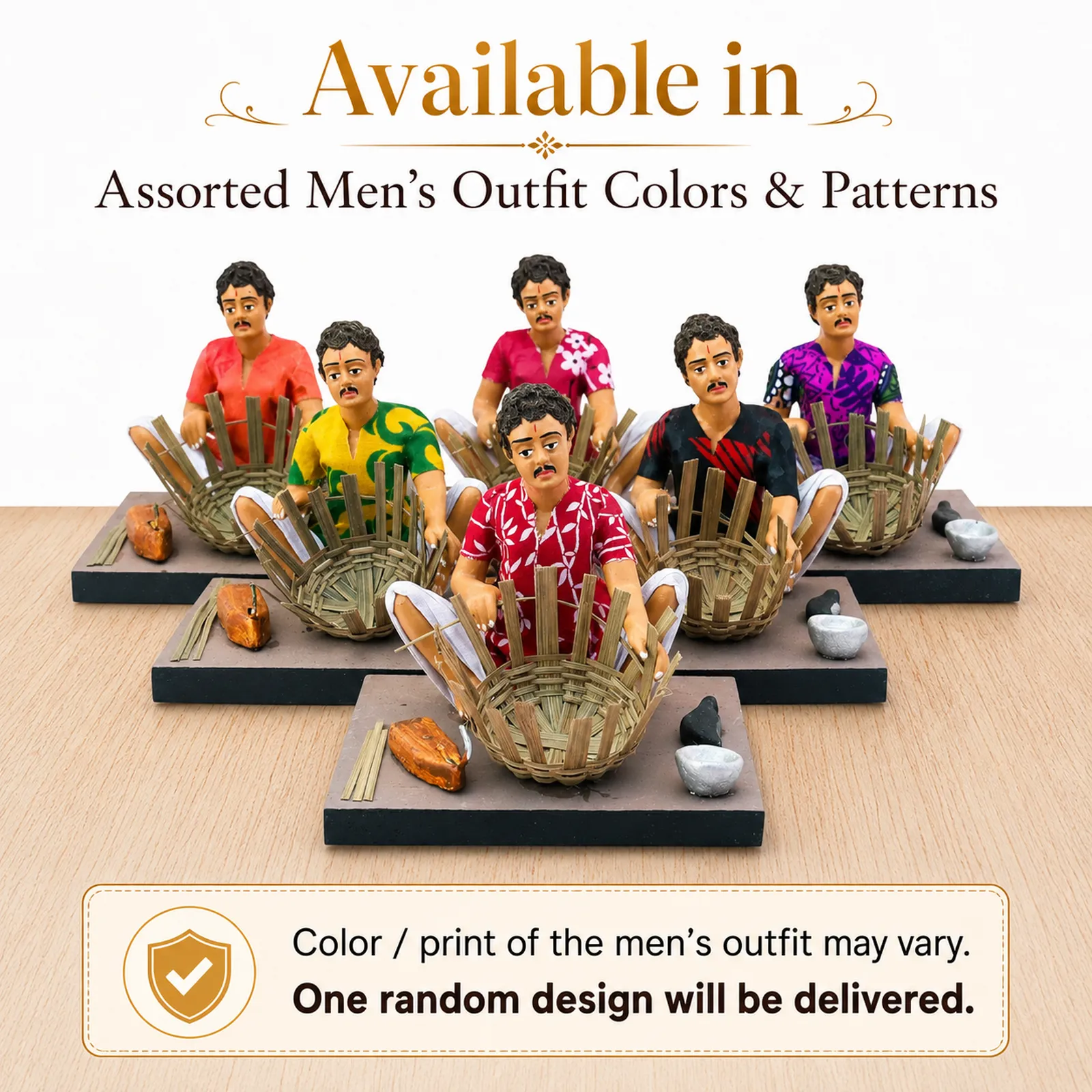 Basket Maker - Man - Handmade Terracotta Clay Figurine | Basic Sitting Human Figure Idol