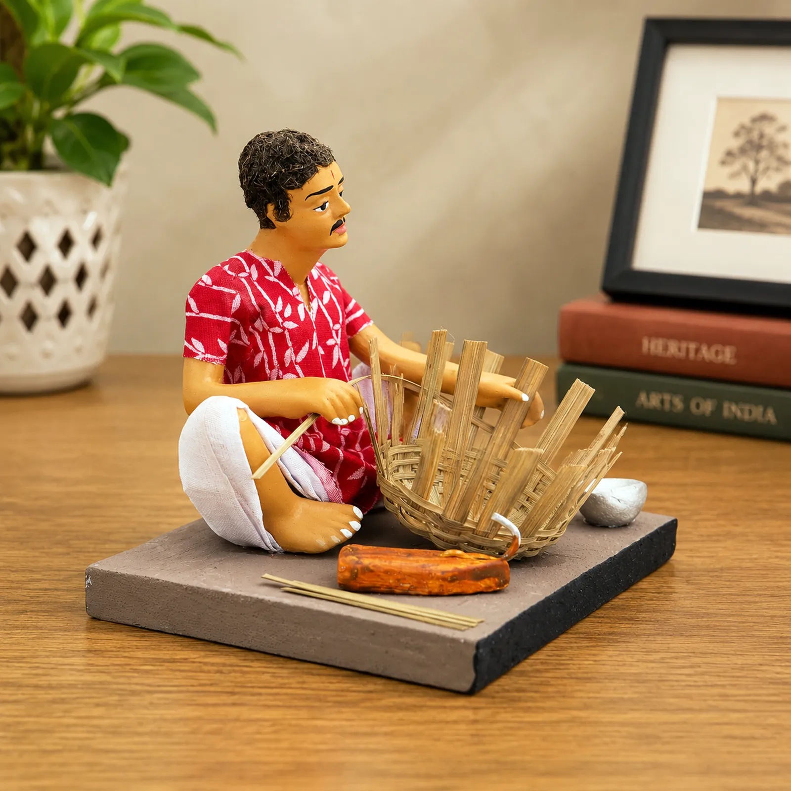 Basket Maker - Man - Handmade Terracotta Clay Figurine | Basic Sitting Human Figure Idol