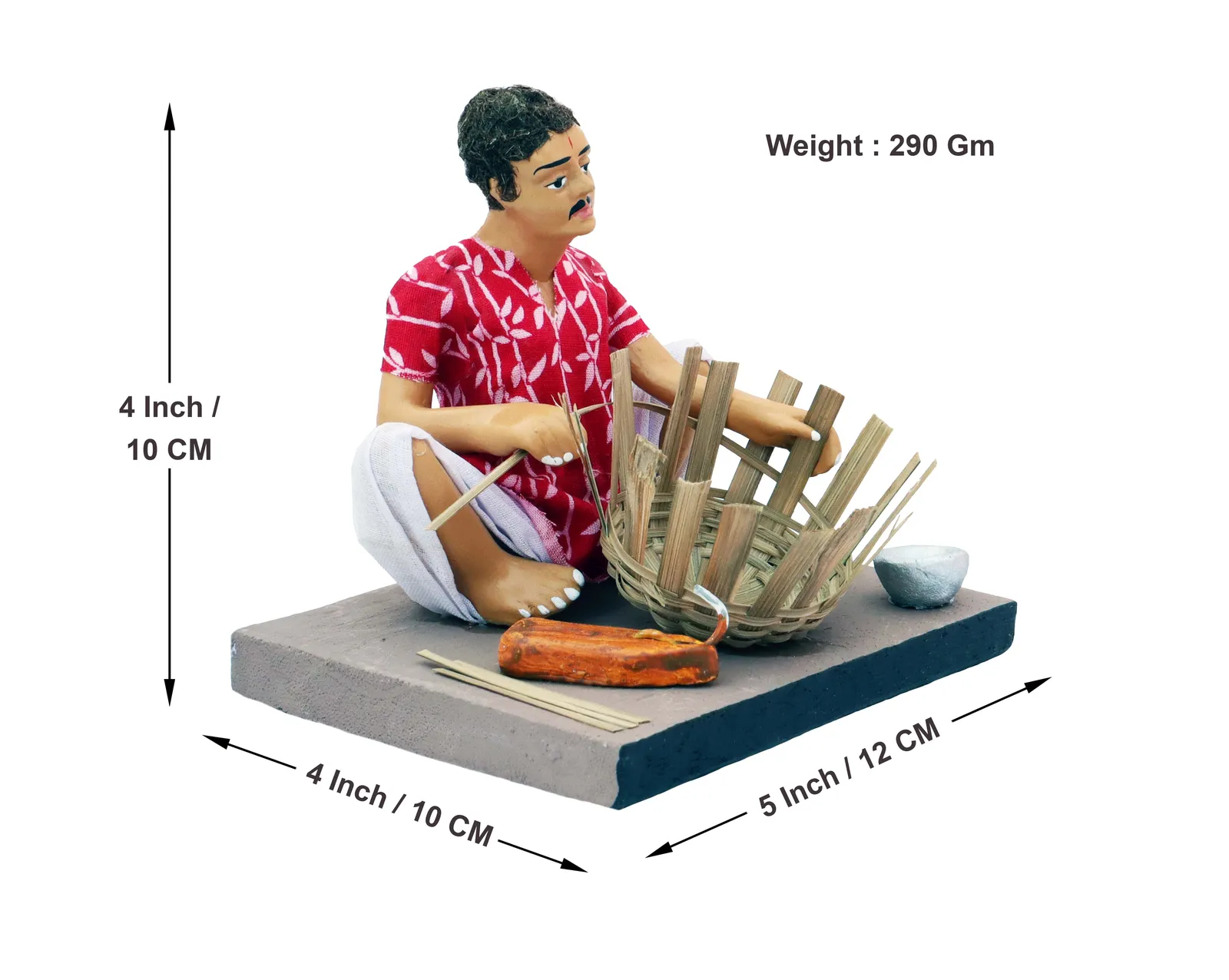 Basket Maker - Man - Handmade Terracotta Clay Figurine | Basic Sitting Human Figure Idol