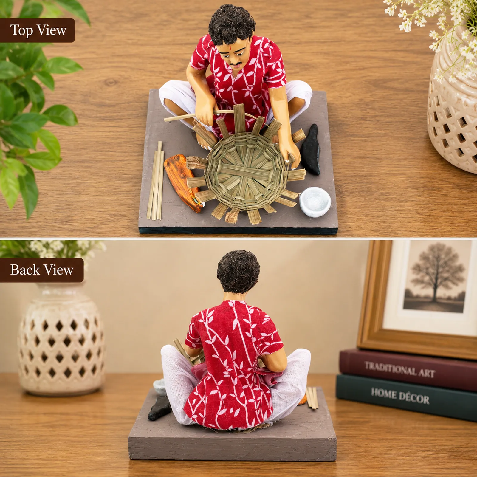 Basket Maker - Man - Handmade Terracotta Clay Figurine | Basic Sitting Human Figure Idol
