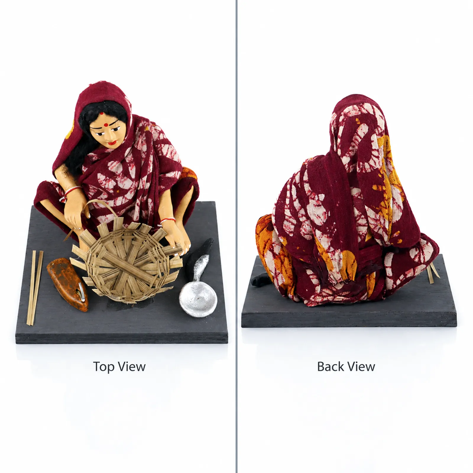 Basket Maker - Woman - Handmade Terracotta Clay Figurine | Basic Sitting Human Figure Idol