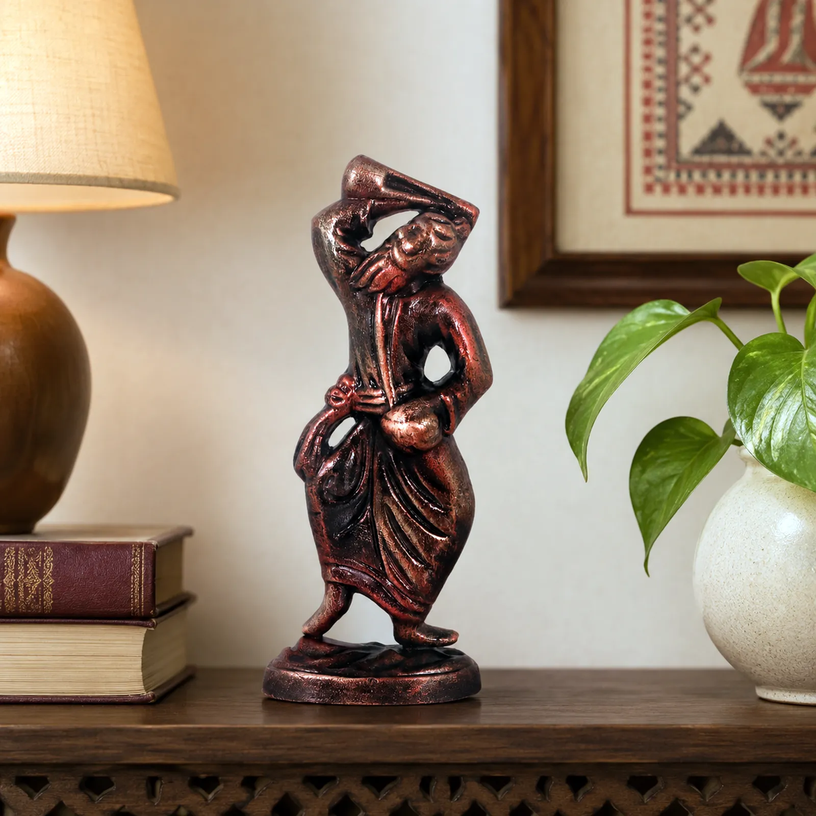 Baul - Folk Singer - Metallic Bronze | Handmade Terracotta Clay Figurine | Abstract Terracotta Showpieces