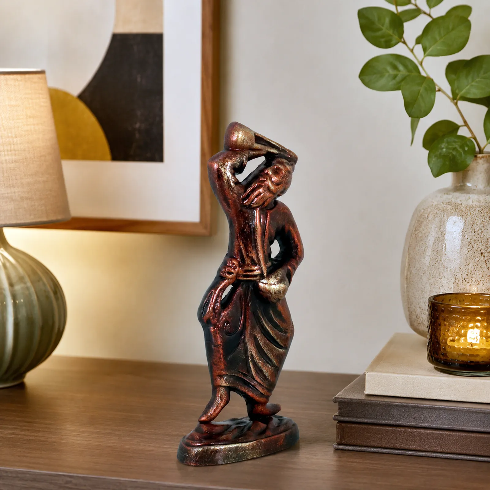 Baul - Folk Singer - Metallic Bronze | Handmade Terracotta Clay Figurine | Abstract Terracotta Showpieces