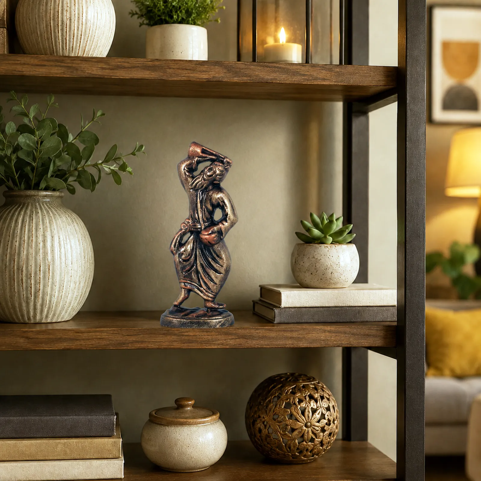 Baul - Folk Singer - Metallic Golden | Handmade Terracotta Clay Figurine | Abstract Terracotta Showpieces