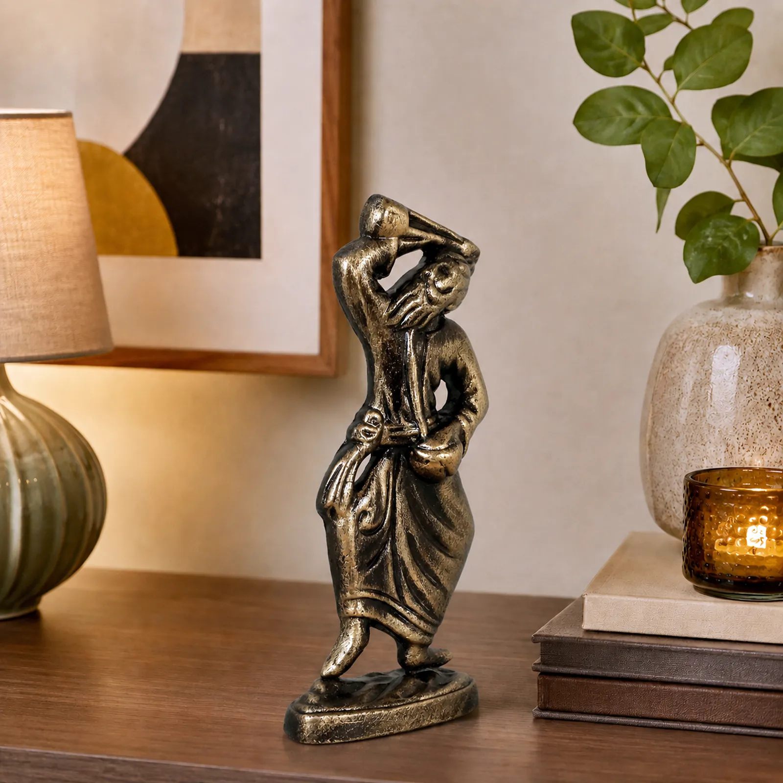 Baul - Folk Singer - Metallic Golden | Handmade Terracotta Clay Figurine | Abstract Terracotta Showpieces