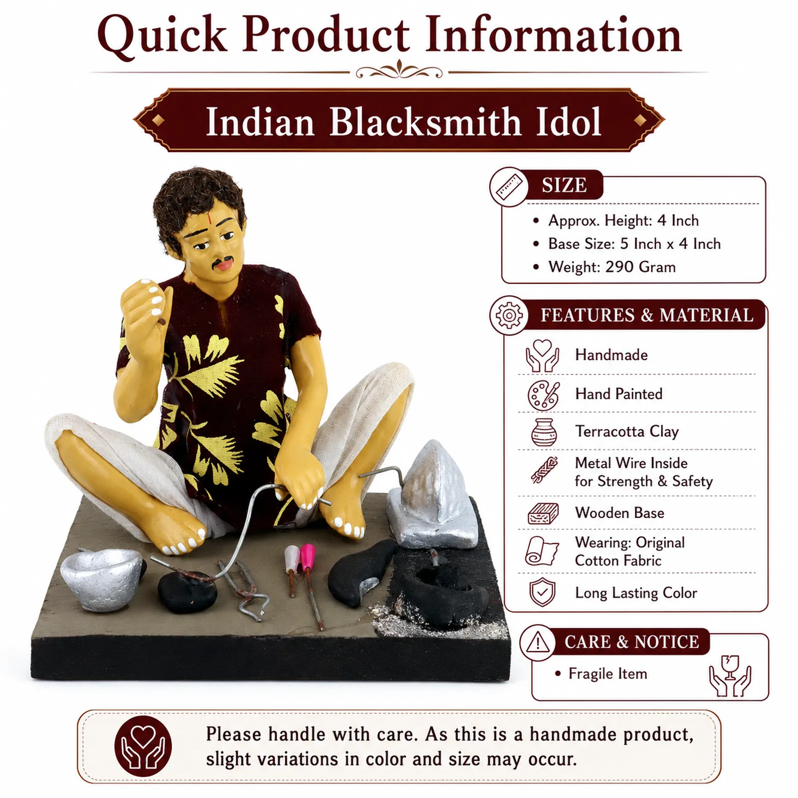 Blacksmith - Handmade Terracotta Clay Figurine | Basic Sitting Human Figure Idol