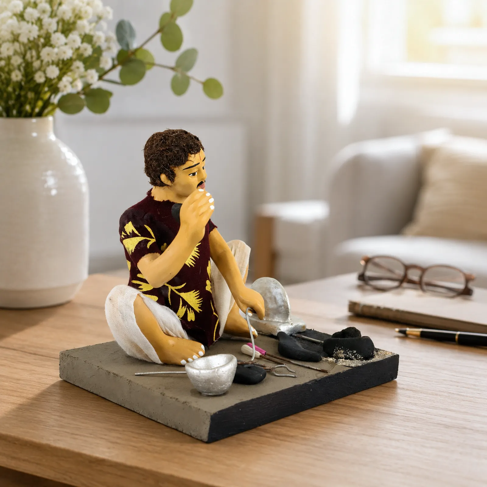 Blacksmith - Handmade Terracotta Clay Figurine | Basic Sitting Human Figure Idol