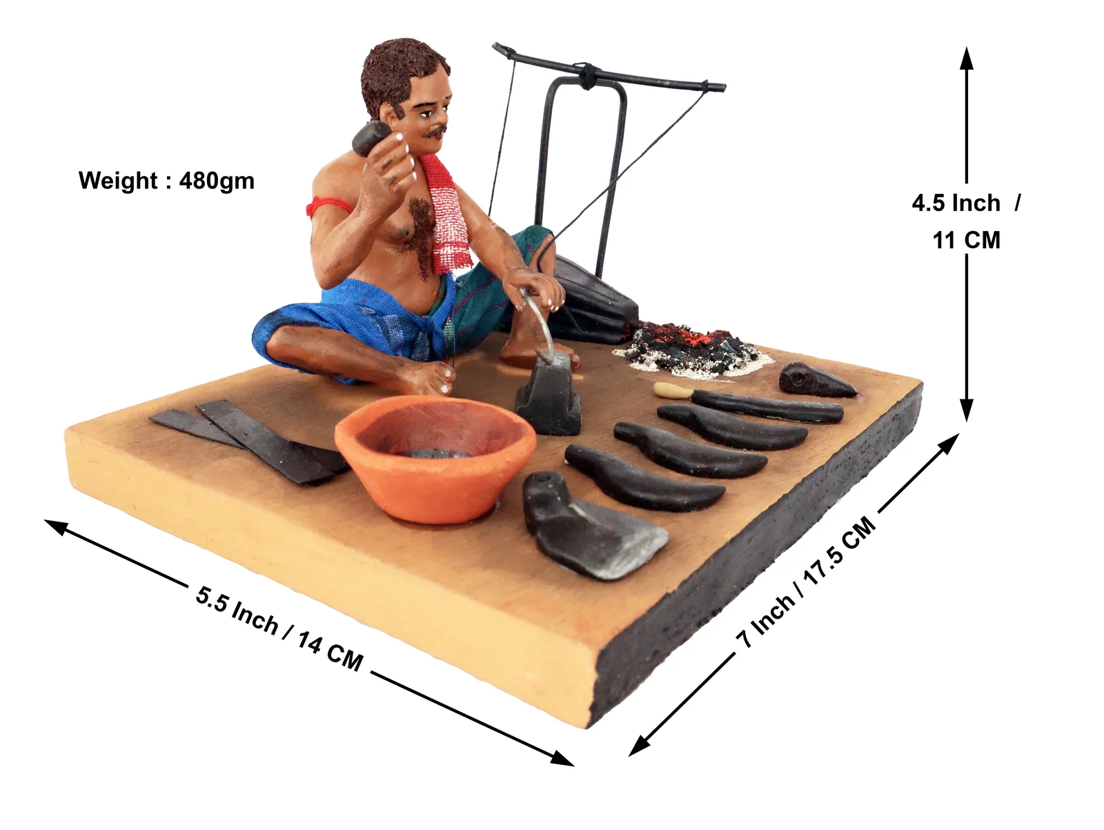 Blacksmith - Handmade Terracotta Clay Figurine | Prime Sitting Human Figure Idol