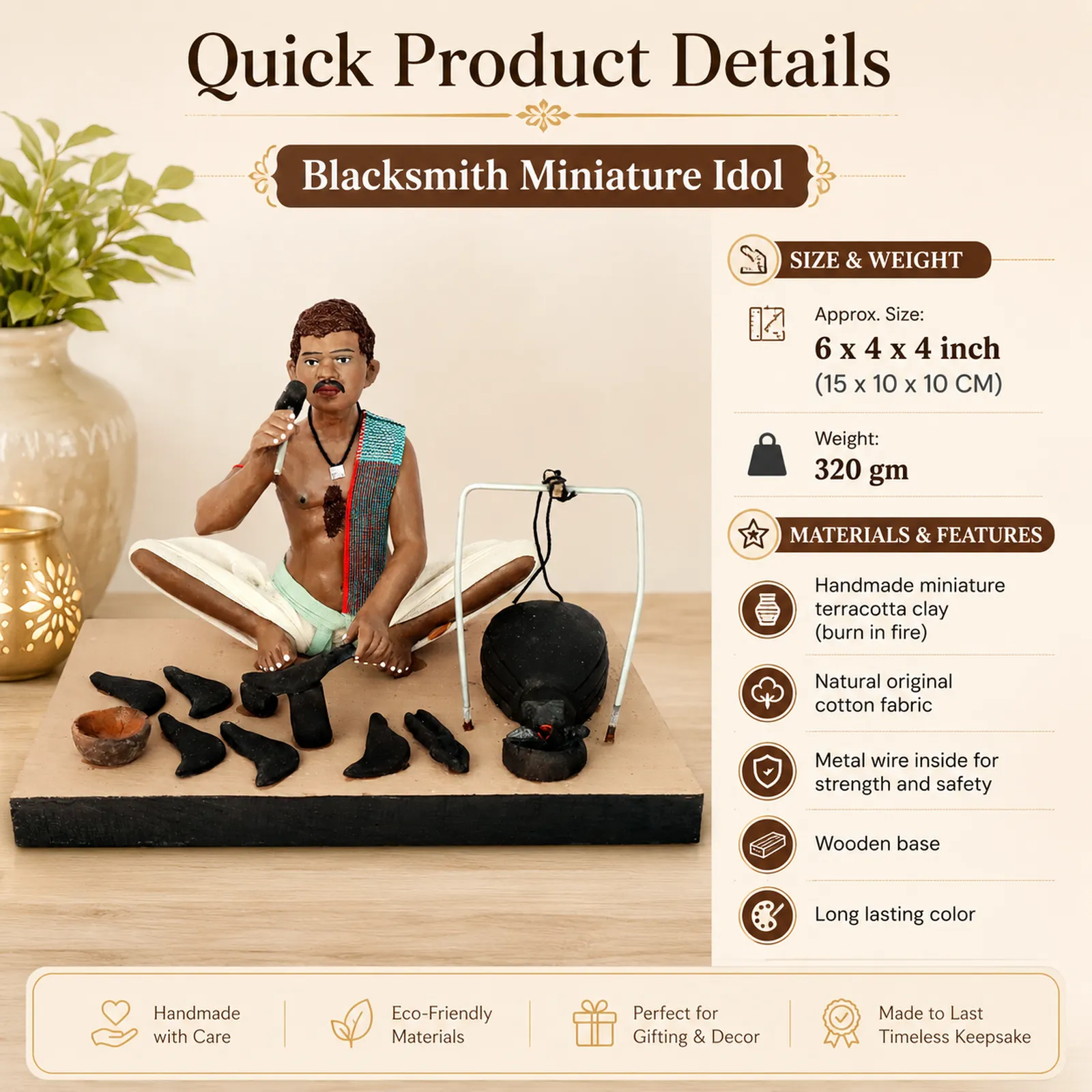 Blacksmith - Handmade Terracotta Clay Figurine | Standard Sitting Human Figure Idol