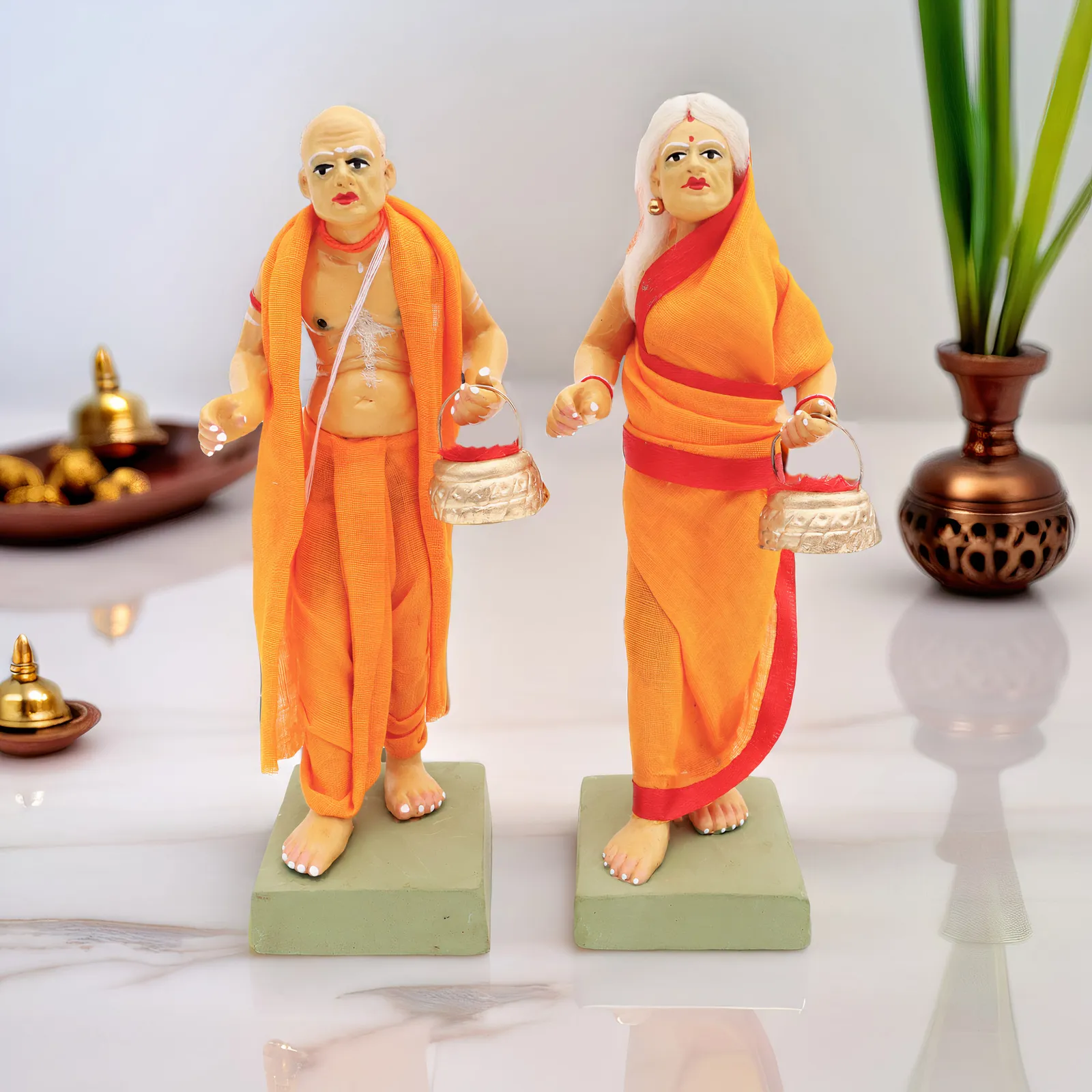 Brahman Brahmani - Set of 2 | Handmade Terracotta Clay Figurine | Standing Human Figure Idols
