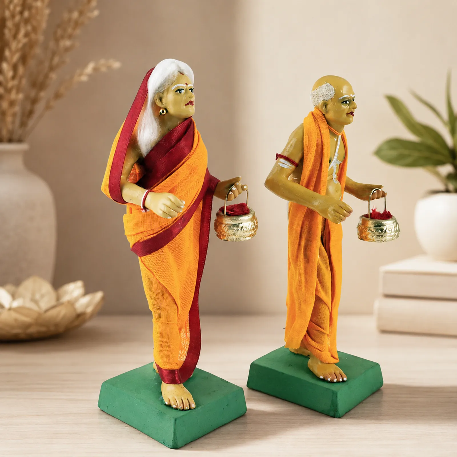 Brahman Brahmani - Set of 2 | Handmade Terracotta Clay Figurine | Standing Human Figure Idols