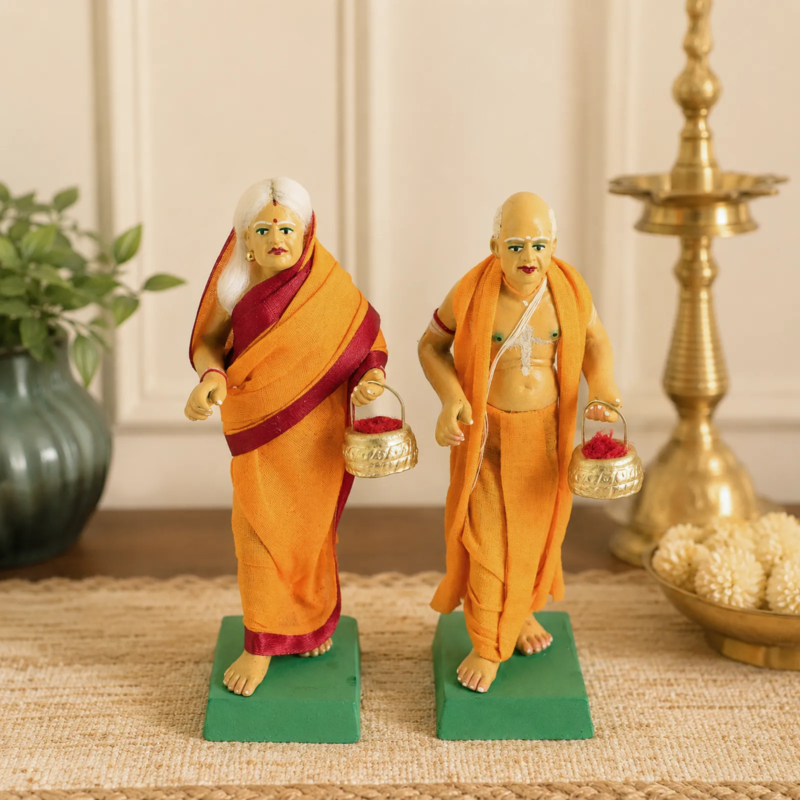 Brahman Brahmani - Set of 2 | Handmade Terracotta Clay Figurine | Standing Human Figure Idols