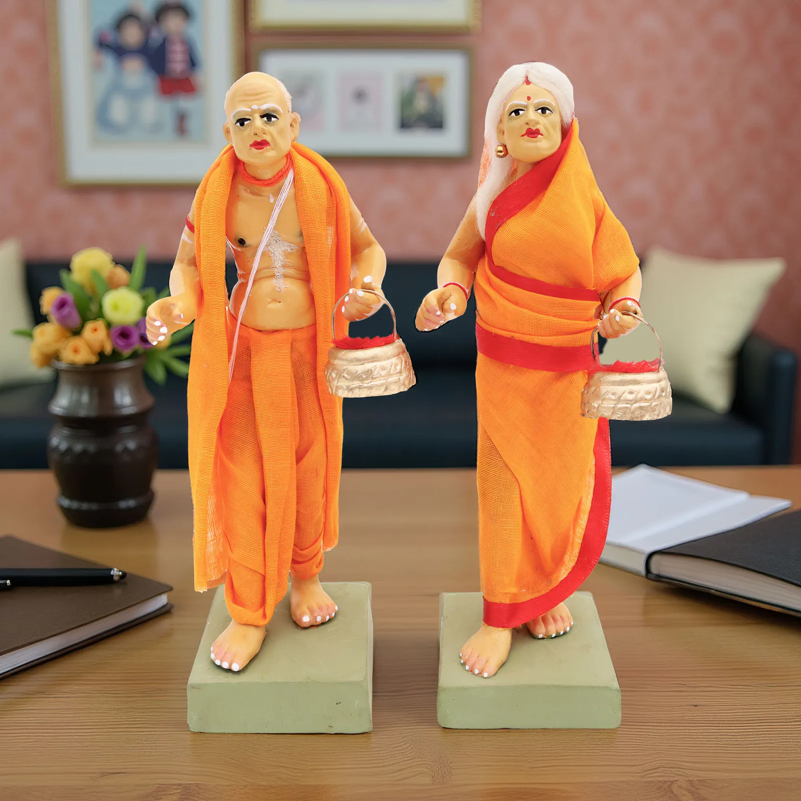 Brahman Brahmani - Set of 2 | Handmade Terracotta Clay Figurine | Standing Human Figure Idols