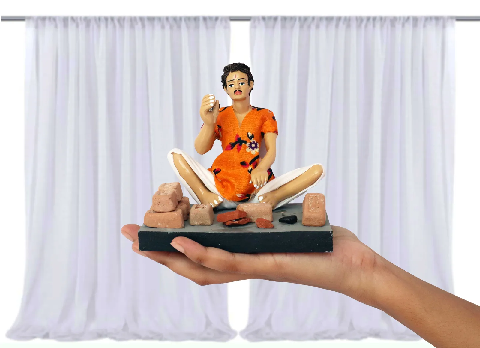 Brick Breaker - Handmade Terracotta Clay Figurine | Basic Sitting Human Figure Idol