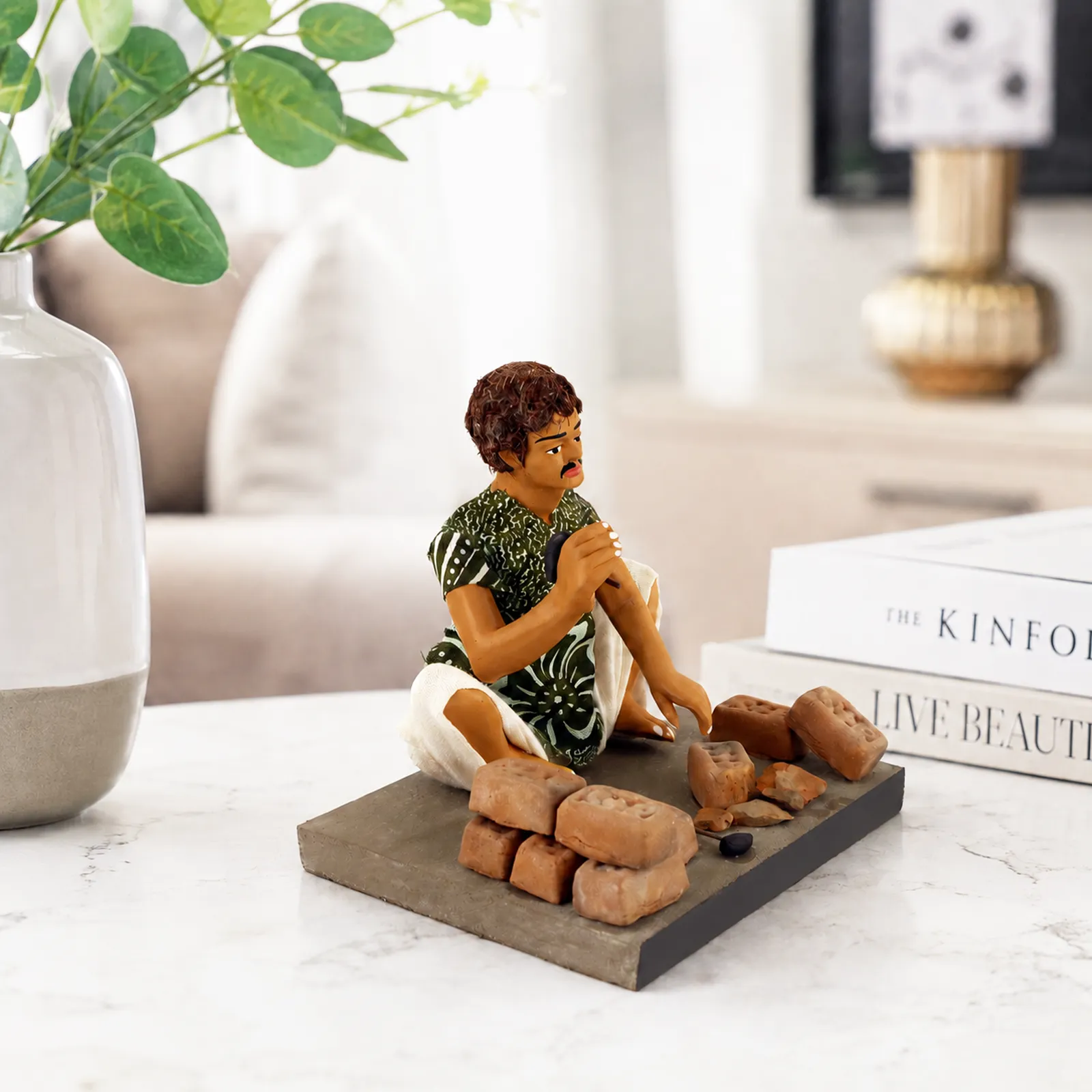 Brick Breaker - Handmade Terracotta Clay Figurine | Basic Sitting Human Figure Idol