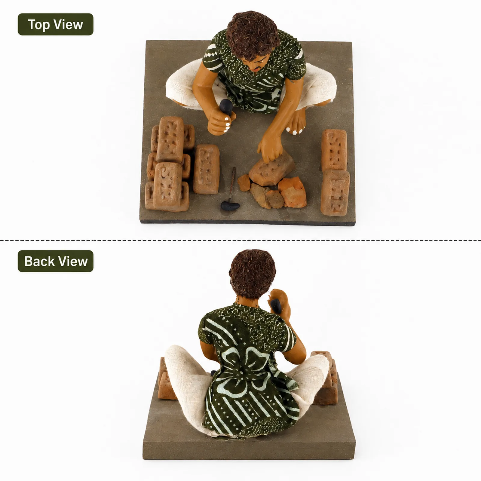 Brick Breaker - Handmade Terracotta Clay Figurine | Basic Sitting Human Figure Idol