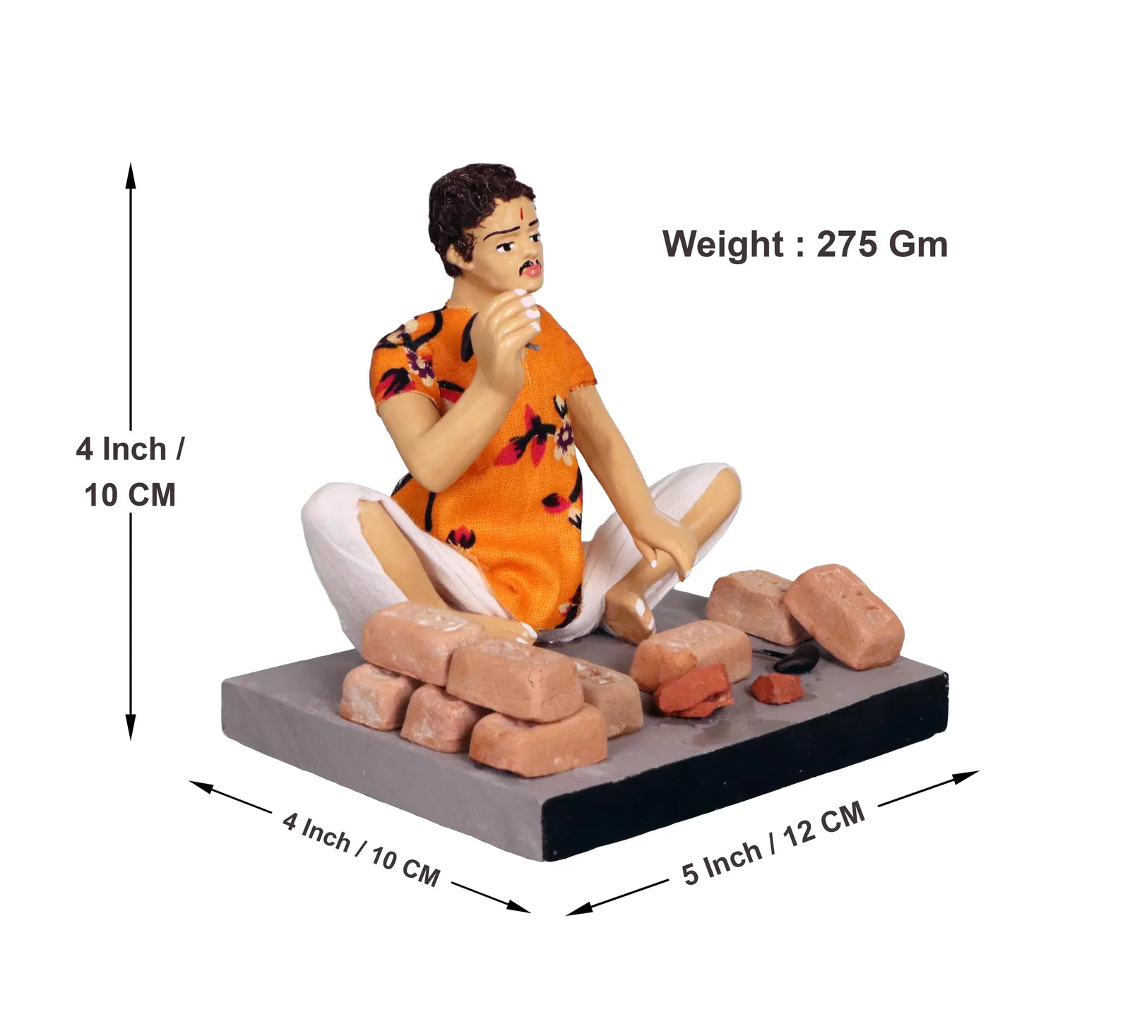 Brick Breaker - Handmade Terracotta Clay Figurine | Basic Sitting Human Figure Idol