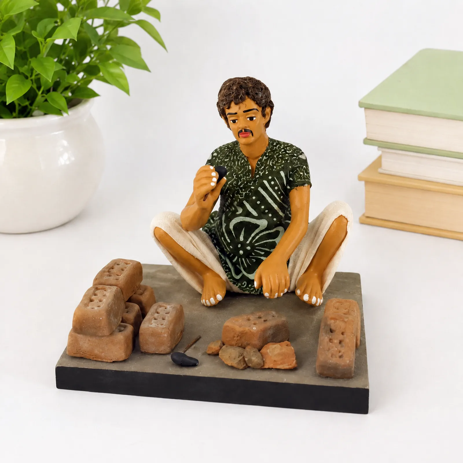 Brick Breaker - Handmade Terracotta Clay Figurine | Basic Sitting Human Figure Idol