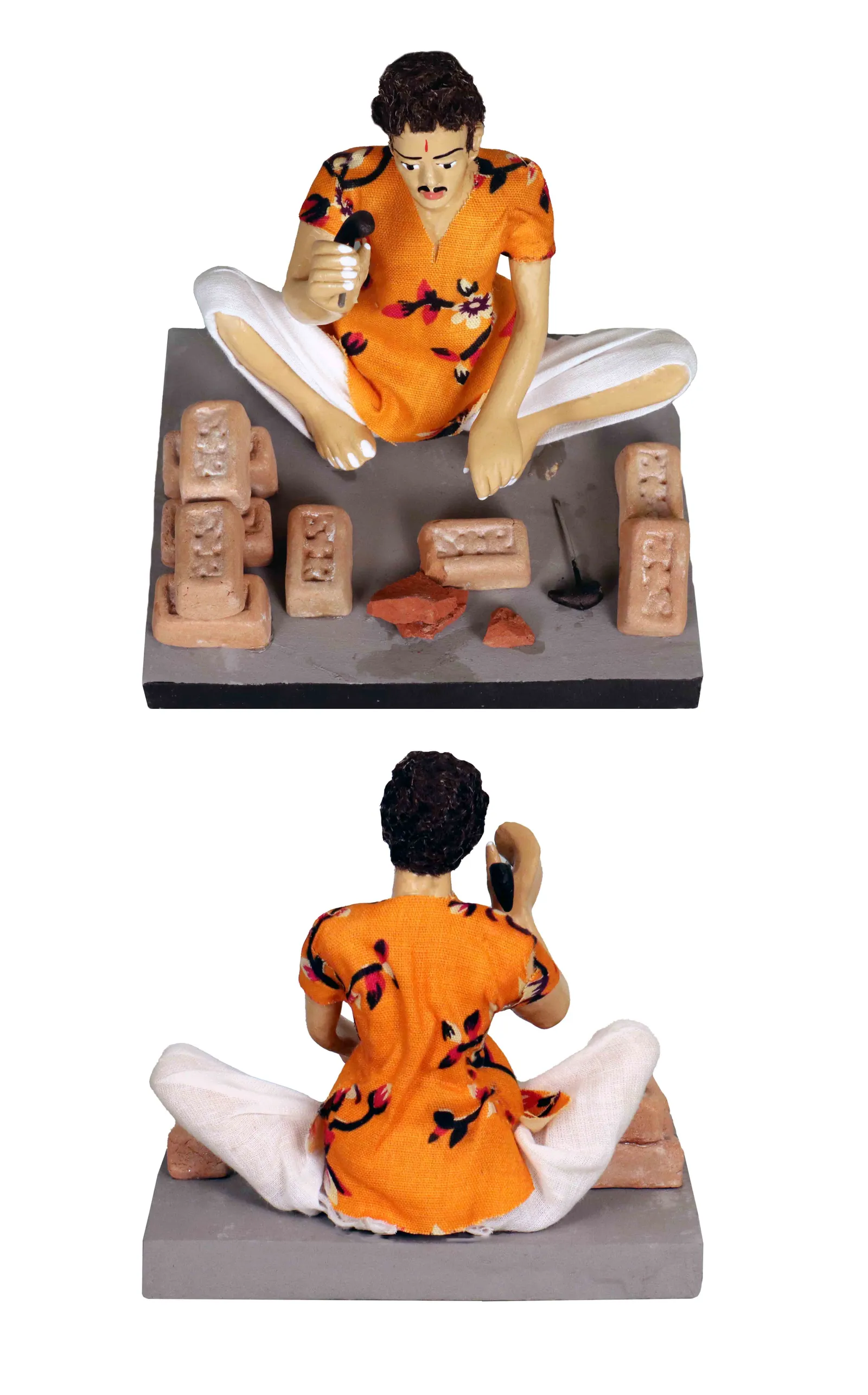 Brick Breaker - Handmade Terracotta Clay Figurine | Basic Sitting Human Figure Idol