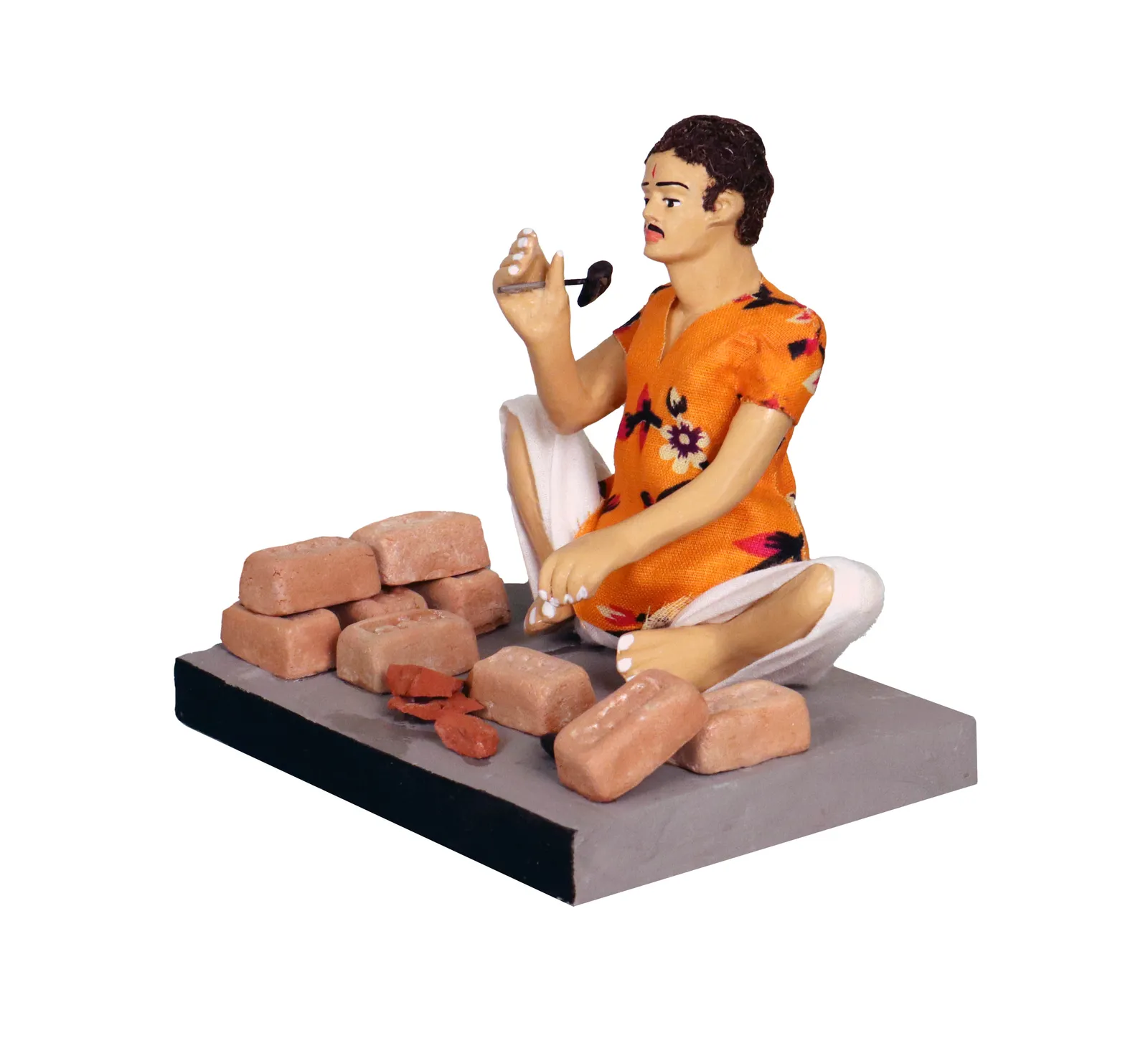 Brick Breaker - Handmade Terracotta Clay Figurine | Basic Sitting Human Figure Idol